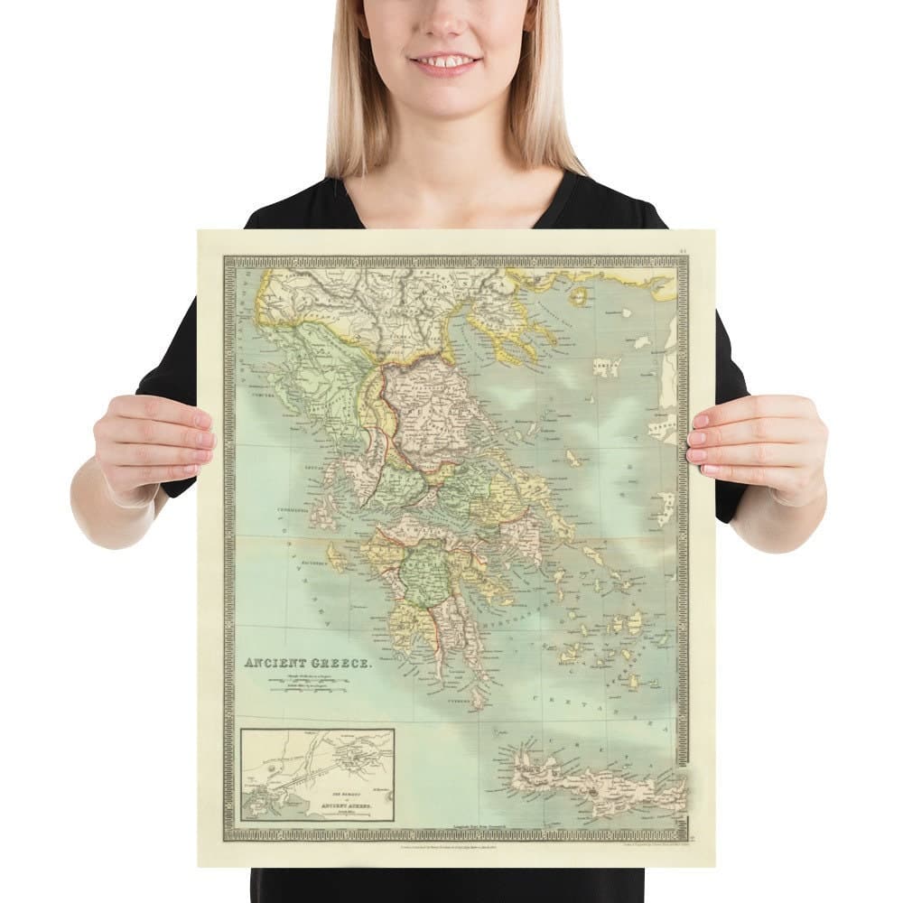 Alte Karte von Griechenland, 1834, von Teesdale - Kreta, Makedonien, Korfu, Albanien, Athen, Thessalien, Attika 