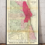 Old Map of Chicago After The Great Fire, 1871, Gaylord Watson - Downtown, Lake Michigan, River, Wards, Burnt District