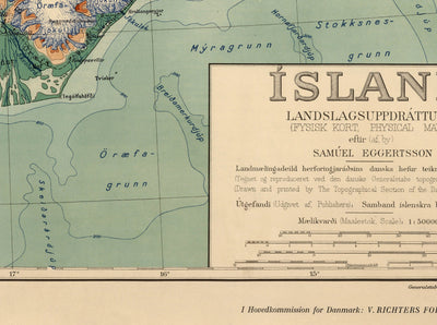 Old Map of Iceland by Samuel Eggertsson, 1928 - Reykjavik, Keflavik, Geysir, Gulfoss, Volcanoes, Glaciers