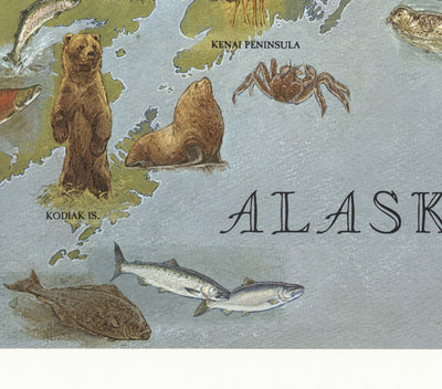 Mapa antiguo de Alaska por WD Berry, 1967 - Eskimos, Inuits & Animals - Anchorage, Yukon, Denali / McKinley