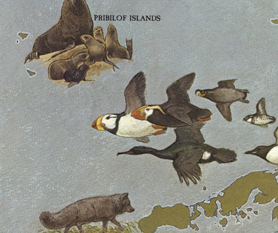 Mapa antiguo de Alaska por WD Berry, 1967 - Eskimos, Inuits & Animals - Anchorage, Yukon, Denali / McKinley