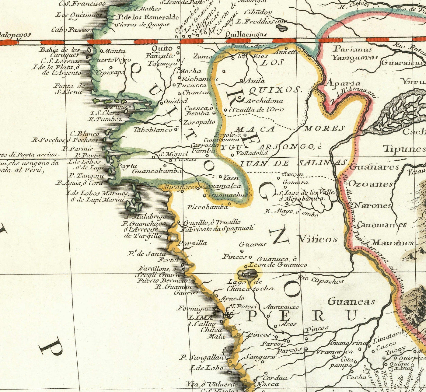 Old Map of South America by Coronelli 1690 - Brazil, Spanish Colonies, Peru, Paraguay, Venezuela, Magellanica, Amazon