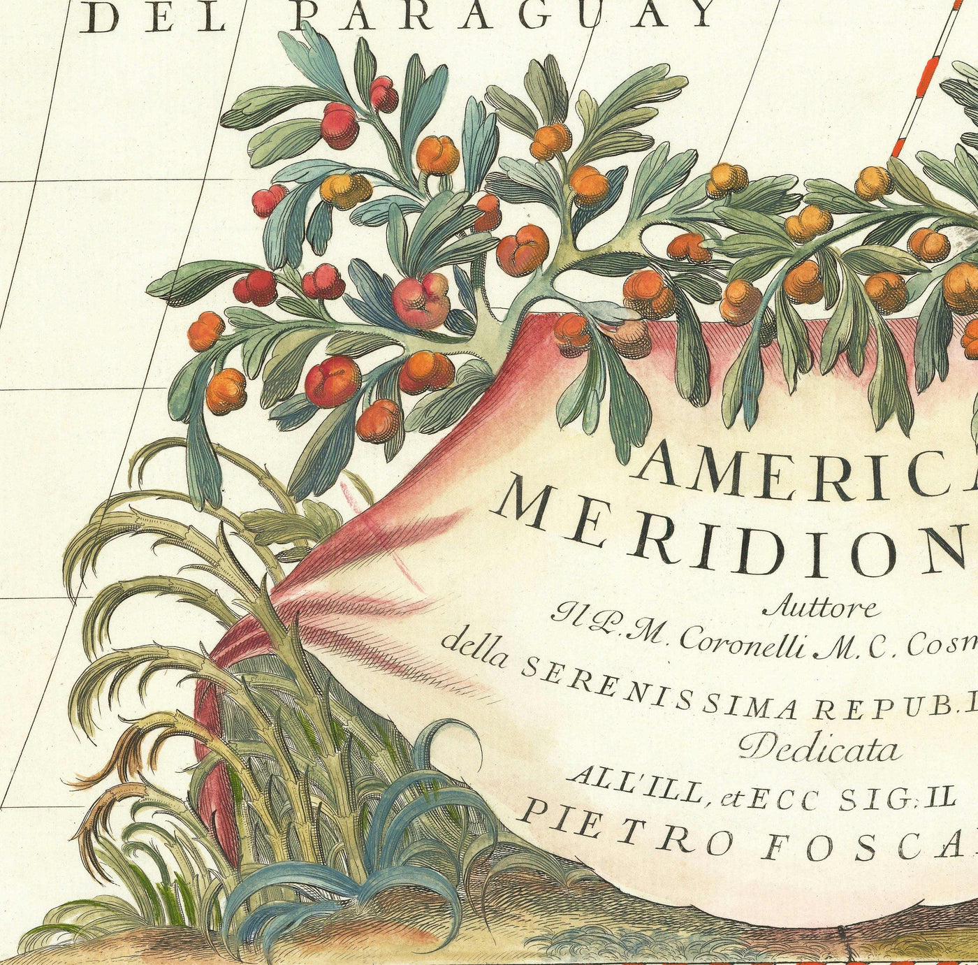 Old Map of South America by Coronelli 1690 - Brazil, Spanish Colonies, Peru, Paraguay, Venezuela, Magellanica, Amazon