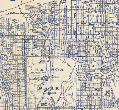 Viejo mapa de San Diego, 1938 por Thomas Bros - Ciudad Nacional, La Jolla, La Mesa, Downtown, Balboa Park & ​​Zoo, Isla Norte