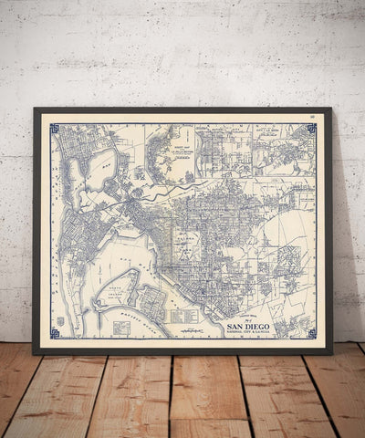 Viejo mapa de San Diego, 1938 por Thomas Bros - Ciudad Nacional, La Jolla, La Mesa, Downtown, Balboa Park & ​​Zoo, Isla Norte