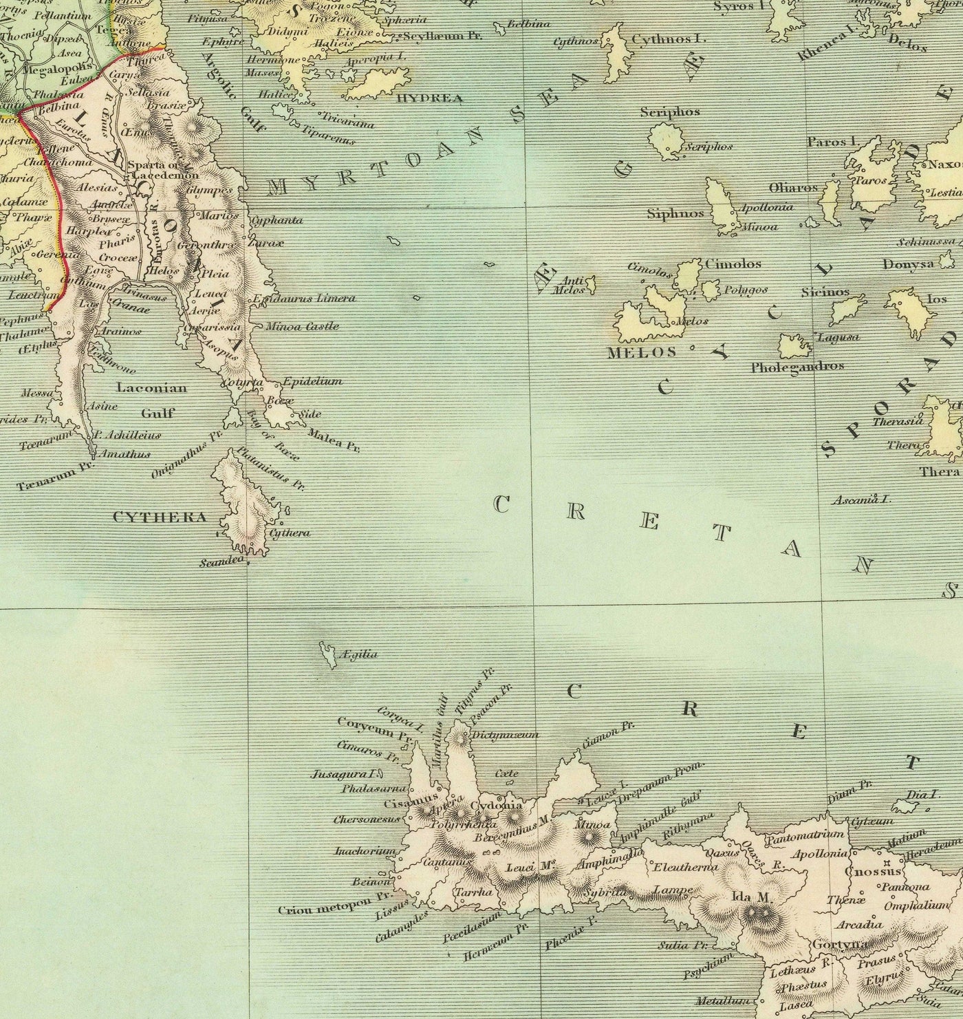 Alte Karte von Griechenland, 1834, von Teesdale - Kreta, Makedonien, Korfu, Albanien, Athen, Thessalien, Attika 