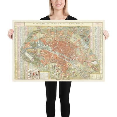 Old Map of Paris, France by Delamarche in 1797 - Louvre, Notre Dame, Sainte-Chapelle, Seine, Revolution, Invalides
