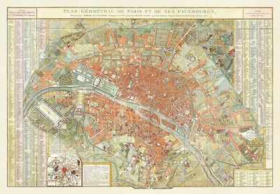 Old Map of Paris, France by Delamarche in 1797 - Louvre, Notre Dame, Sainte-Chapelle, Seine, Revolution, Invalides