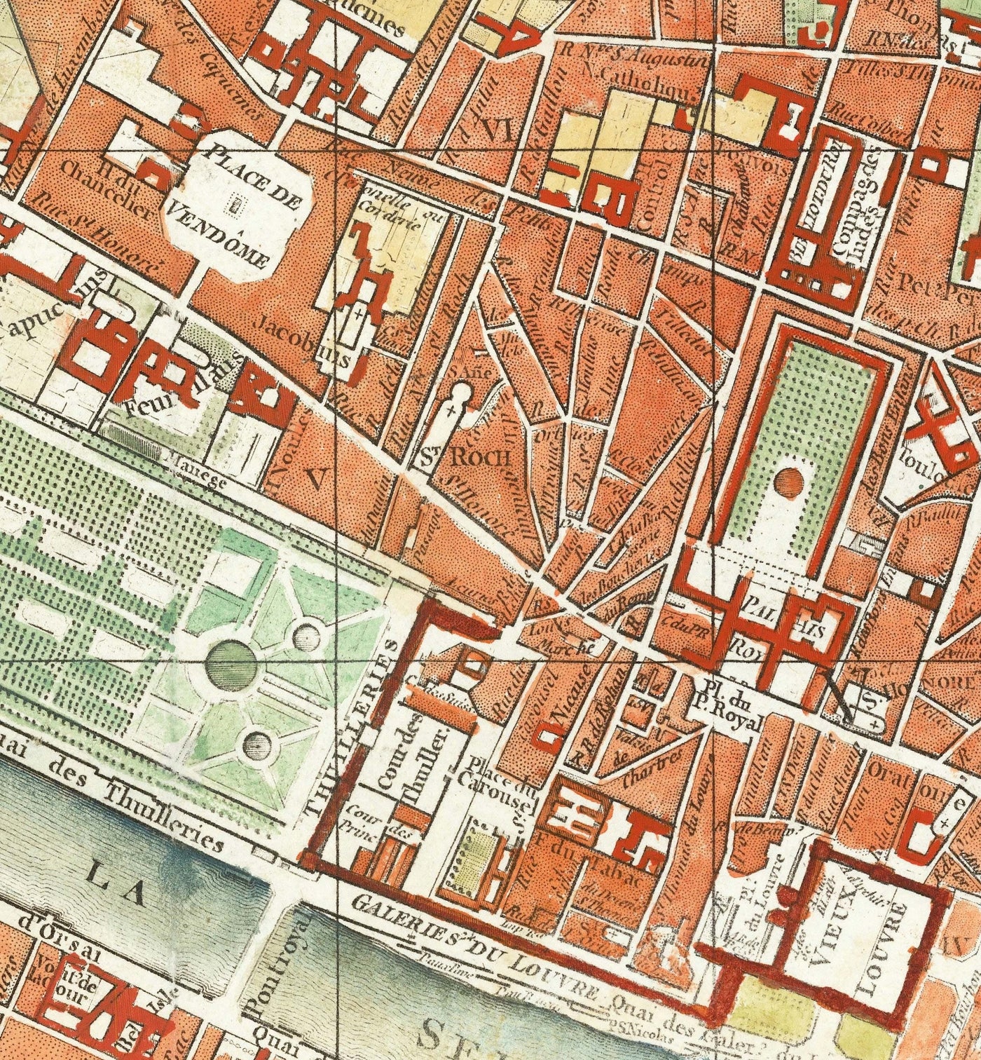 Old Map of Paris, France by Delamarche in 1797 - Louvre, Notre Dame, Sainte-Chapelle, Seine, Revolution, Invalides