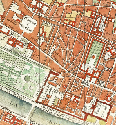 Old Map of Paris, France by Delamarche in 1797 - Louvre, Notre Dame, Sainte-Chapelle, Seine, Revolution, Invalides