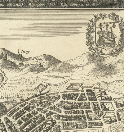 Ancienne carte de Paris, France de Jean Sauve en 1670 - Notre Dame, Sainte-Chapelle, Île de la Cité, Bastille