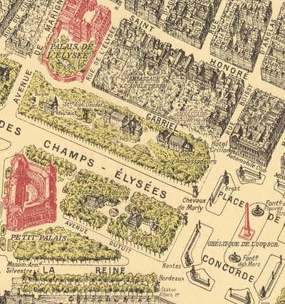 Rare Old Map of Paris, France by Georges Peltier, 1950 - Louvre, Notre Dame, Sainte-Chapelle, Eiffel Tower