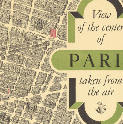 Rare Old Map of Paris, France by Georges Peltier, 1950 - Louvre, Notre Dame, Sainte-Chapelle, Eiffel Tower