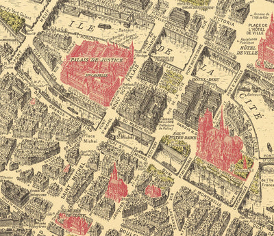 Rare Old Map of Paris, France by Georges Peltier, 1950 - Louvre, Notre Dame, Sainte-Chapelle, Eiffel Tower