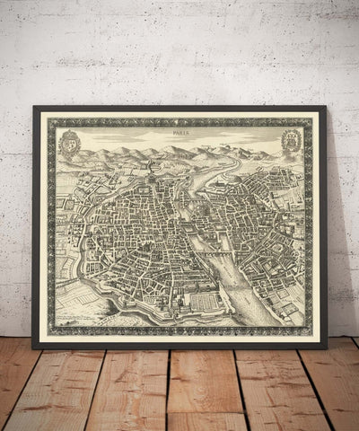 Ancienne carte de Paris, France de Jean Sauve en 1670 - Notre Dame, Sainte-Chapelle, Île de la Cité, Bastille