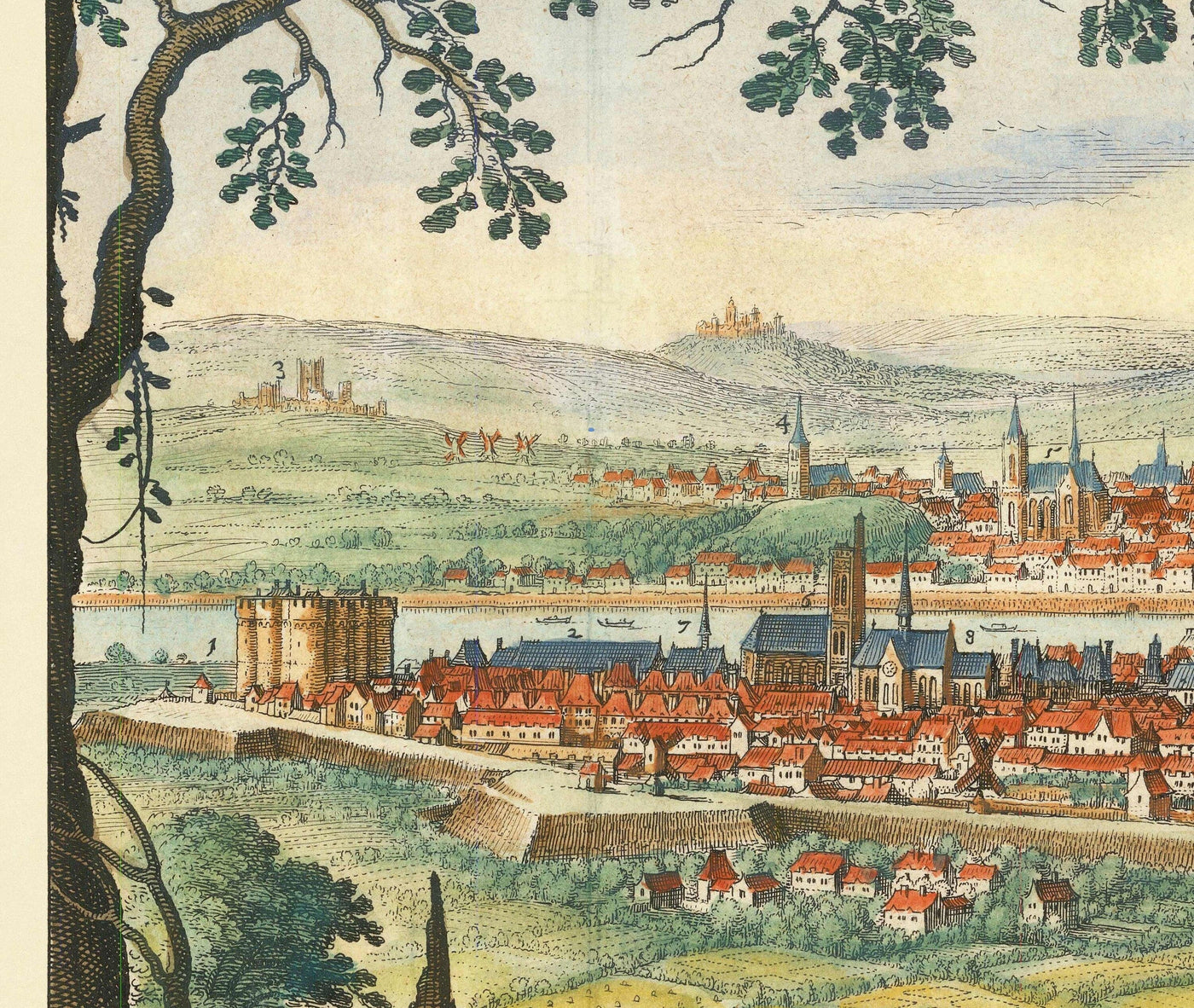 Mapa antiguo raro de París, Francia de Matthaus Merian en 1648 - Notre Dame, Sainte-Chapelle, Hospital St Louis, Bastilla