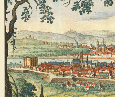 Mapa antiguo raro de París, Francia de Matthaus Merian en 1648 - Notre Dame, Sainte-Chapelle, Hospital St Louis, Bastilla