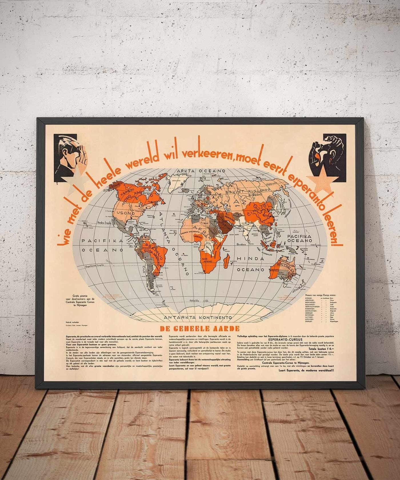 Alte Esperanto-Weltkarte, 1930 - Internationaler Hilfssprachen-Atlas - Esperantujo, Esperantisten 