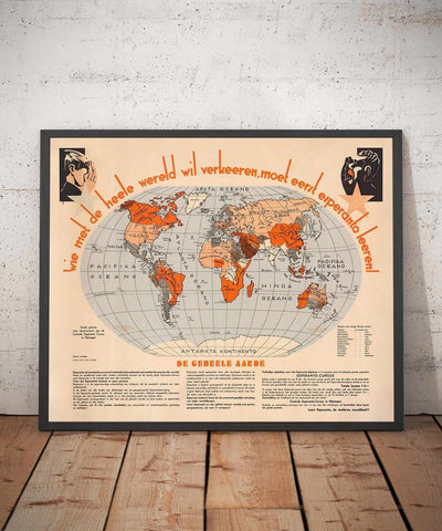 Alte Esperanto-Weltkarte, 1930 - Internationaler Hilfssprachen-Atlas - Esperantujo, Esperantisten 