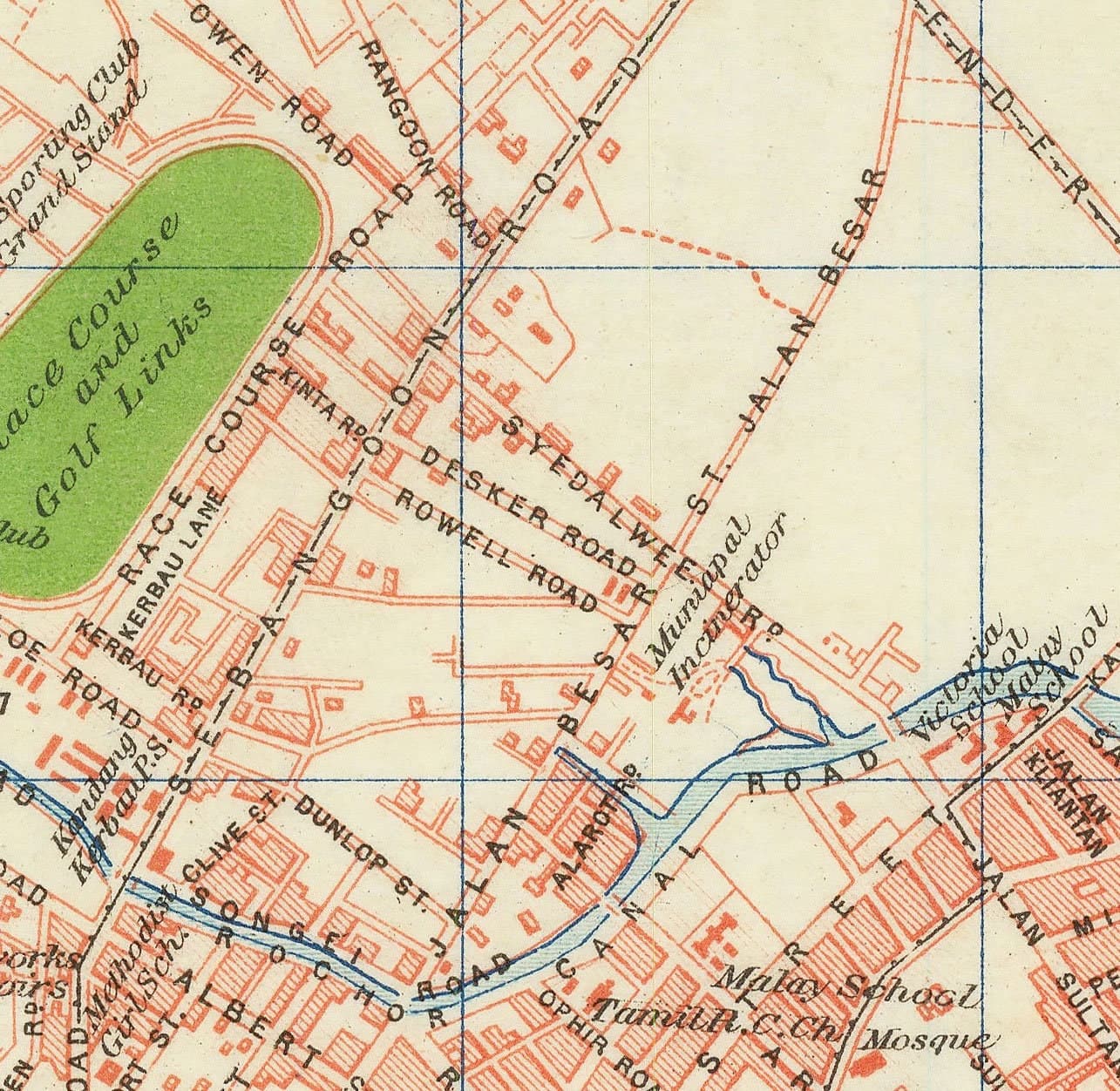 Rare ancienne carte de Singapour, 1917 - Colonie d'empire britannique, Pulau Ujong, Jardins botaniques, Marina, Bay