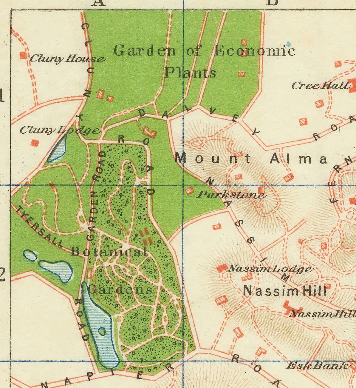 Rare ancienne carte de Singapour, 1917 - Colonie d'empire britannique, Pulau Ujong, Jardins botaniques, Marina, Bay