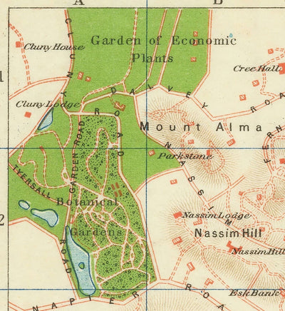 Rare ancienne carte de Singapour, 1917 - Colonie d'empire britannique, Pulau Ujong, Jardins botaniques, Marina, Bay