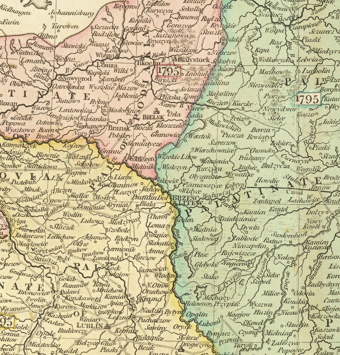 Old Map of Poland by John Cary, 1799 - Partitions of Polish-Lithuanian Commonwealth - Austria, Russia, Prussia