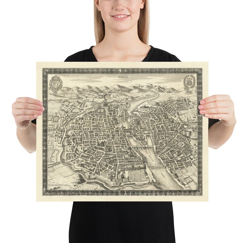 Ancienne carte de Paris, France de Jean Sauve en 1670 - Notre Dame, Sainte-Chapelle, Île de la Cité, Bastille
