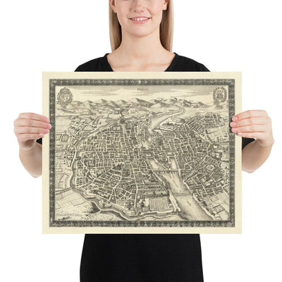 Ancienne carte de Paris, France de Jean Sauve en 1670 - Notre Dame, Sainte-Chapelle, Île de la Cité, Bastille