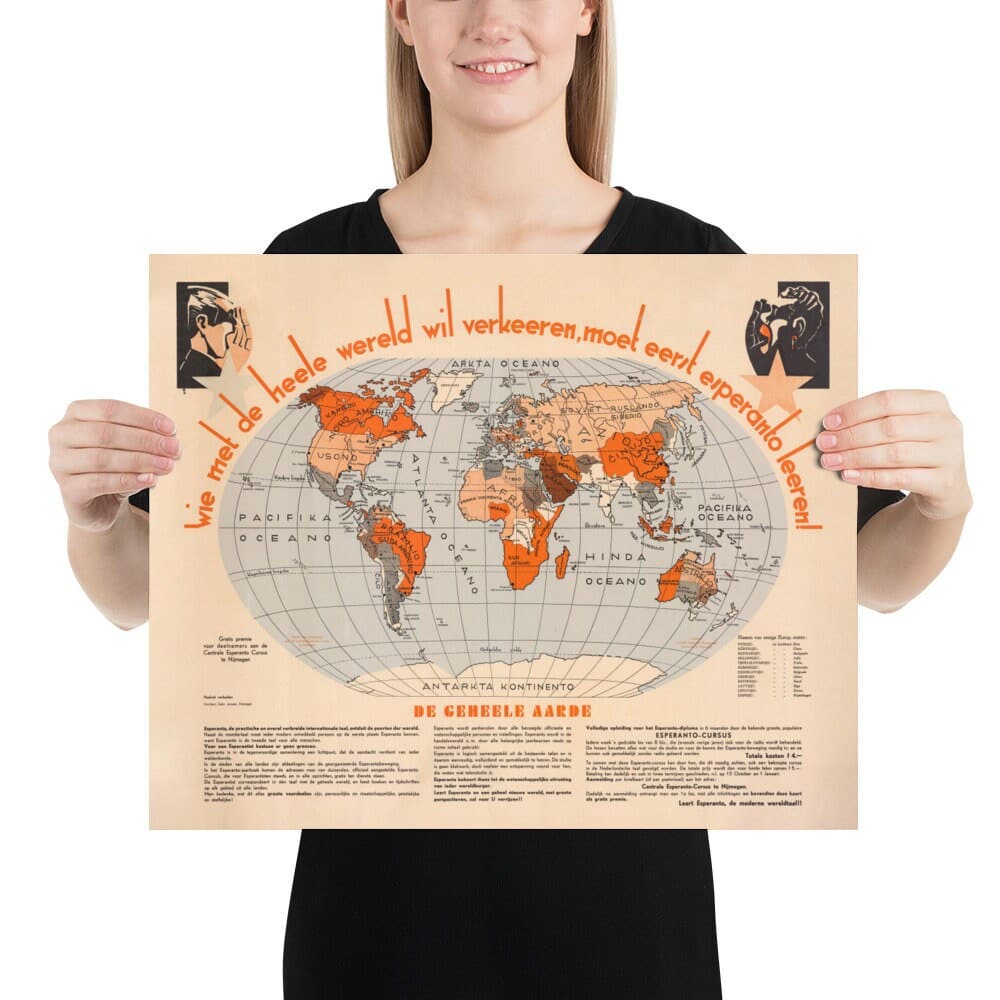 Alte Esperanto-Weltkarte, 1930 - Internationaler Hilfssprachen-Atlas - Esperantujo, Esperantisten 
