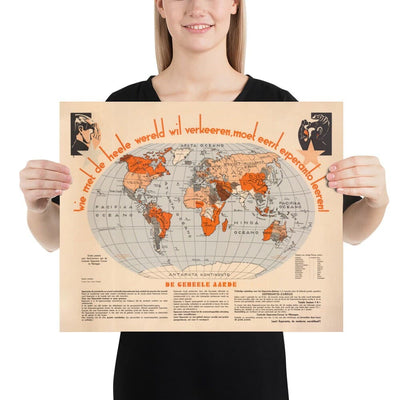 Alte Esperanto-Weltkarte, 1930 - Internationaler Hilfssprachen-Atlas - Esperantujo, Esperantisten 