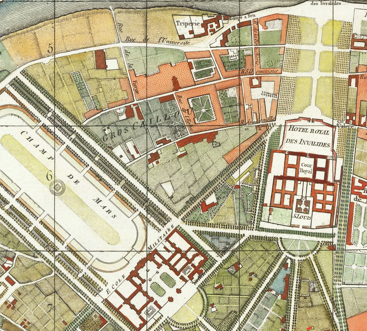 Old Map of Paris, France by Delamarche in 1797 - Louvre, Notre Dame, Sainte-Chapelle, Seine, Revolution, Invalides