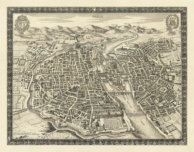 Ancienne carte de Paris, France de Jean Sauve en 1670 - Notre Dame, Sainte-Chapelle, Île de la Cité, Bastille