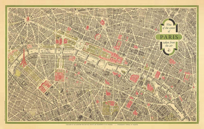 Rare Old Map of Paris, France by Georges Peltier, 1950 - Louvre, Notre Dame, Sainte-Chapelle, Eiffel Tower