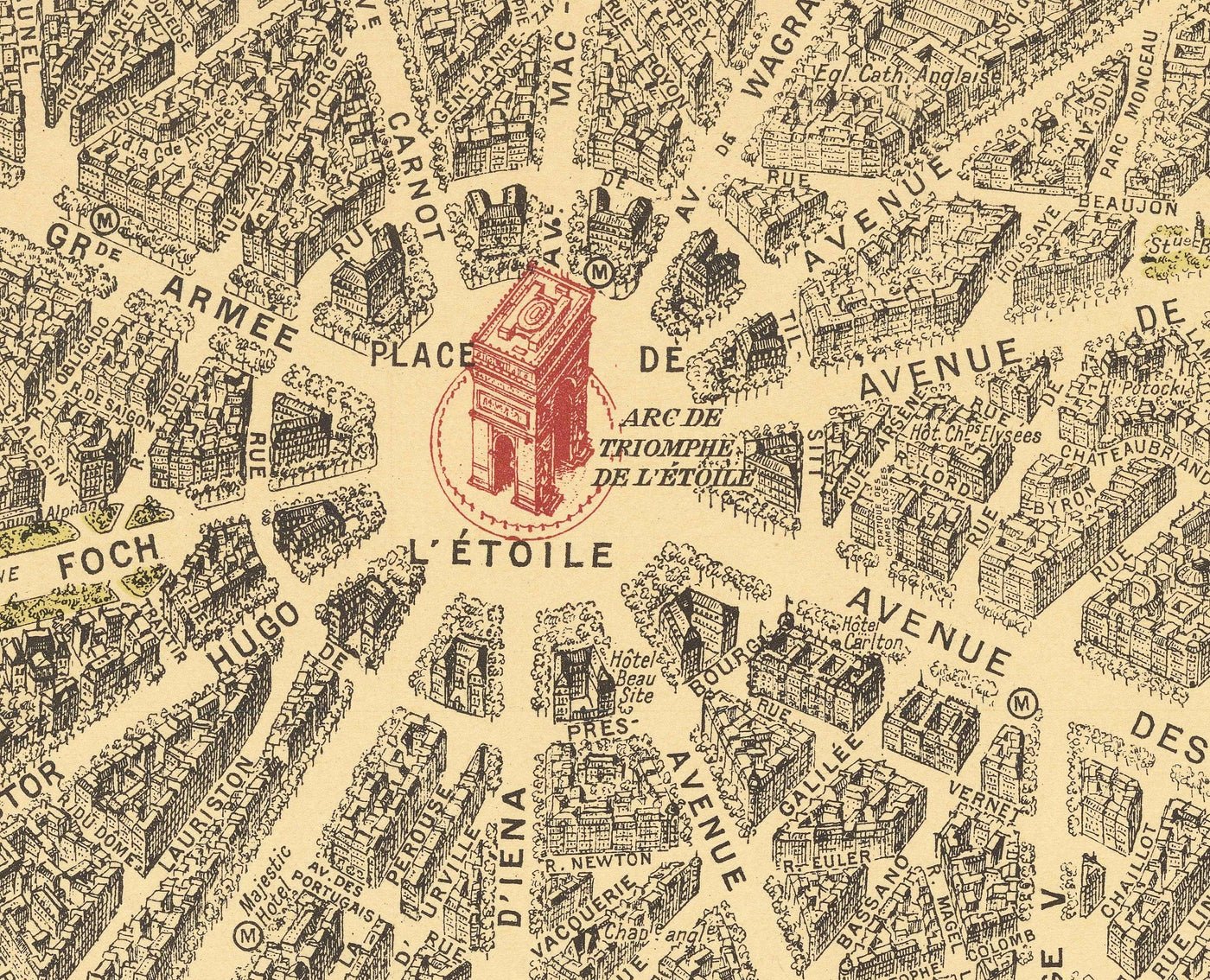 Rare Old Map of Paris, France by Georges Peltier, 1950 - Louvre, Notre Dame, Sainte-Chapelle, Eiffel Tower