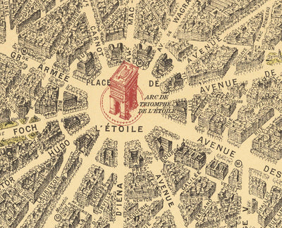 Rare Old Map of Paris, France by Georges Peltier, 1950 - Louvre, Notre Dame, Sainte-Chapelle, Eiffel Tower