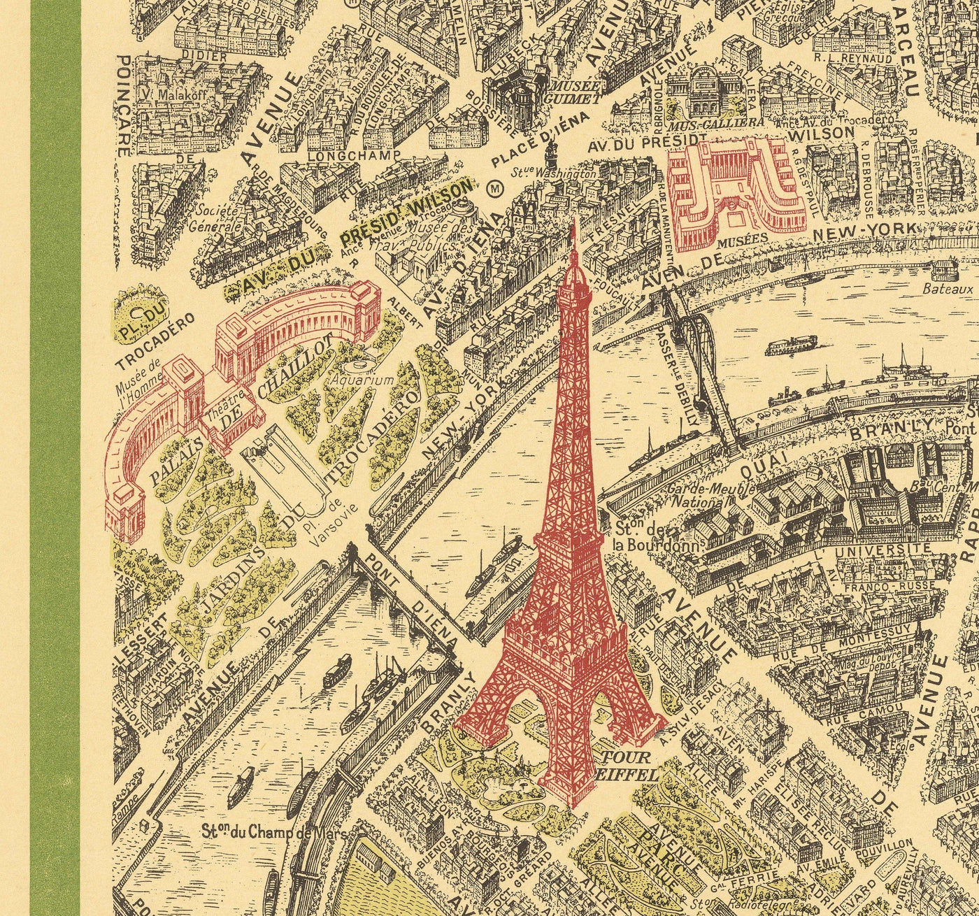 Rare Old Map of Paris, France by Georges Peltier, 1950 - Louvre, Notre Dame, Sainte-Chapelle, Eiffel Tower