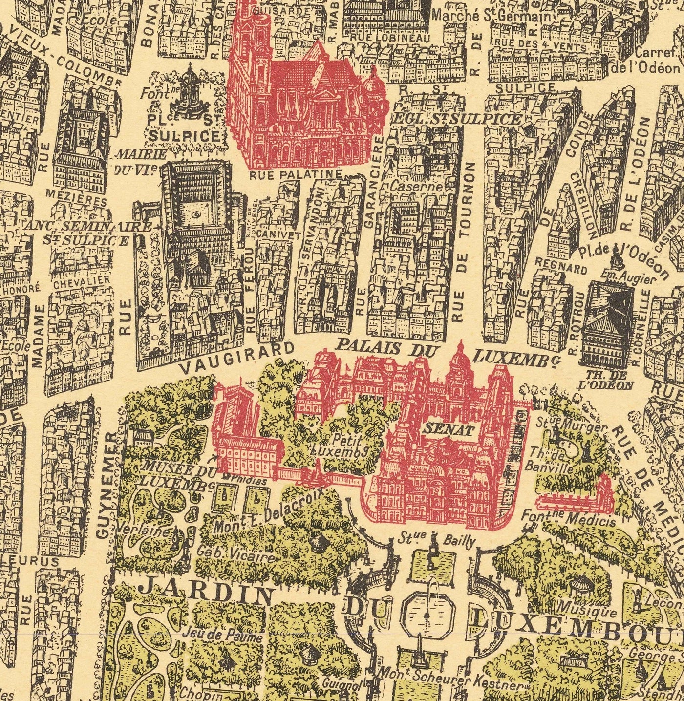 Rare Old Map of Paris, France by Georges Peltier, 1950 - Louvre, Notre Dame, Sainte-Chapelle, Eiffel Tower
