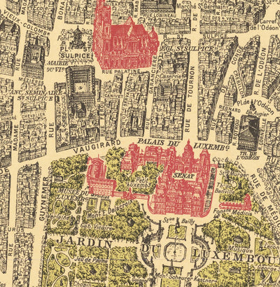 Rare Old Map of Paris, France by Georges Peltier, 1950 - Louvre, Notre Dame, Sainte-Chapelle, Eiffel Tower