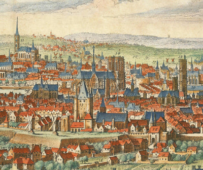 Mapa antiguo raro de París, Francia de Matthaus Merian en 1648 - Notre Dame, Sainte-Chapelle, Hospital St Louis, Bastilla