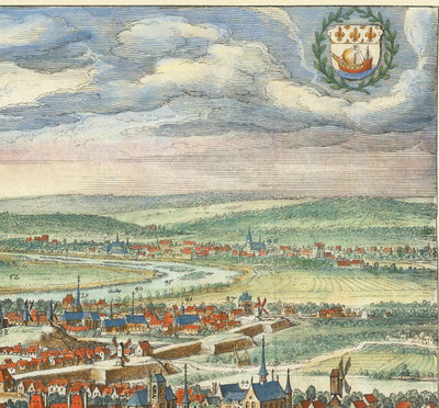 Mapa antiguo raro de París, Francia de Matthaus Merian en 1648 - Notre Dame, Sainte-Chapelle, Hospital St Louis, Bastilla