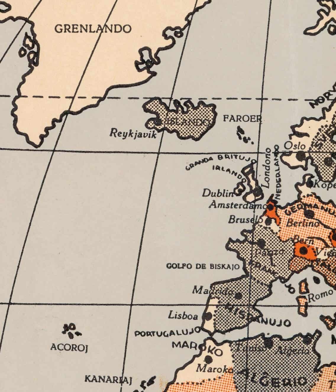 Alte Esperanto-Weltkarte, 1930 - Internationaler Hilfssprachen-Atlas - Esperantujo, Esperantisten 