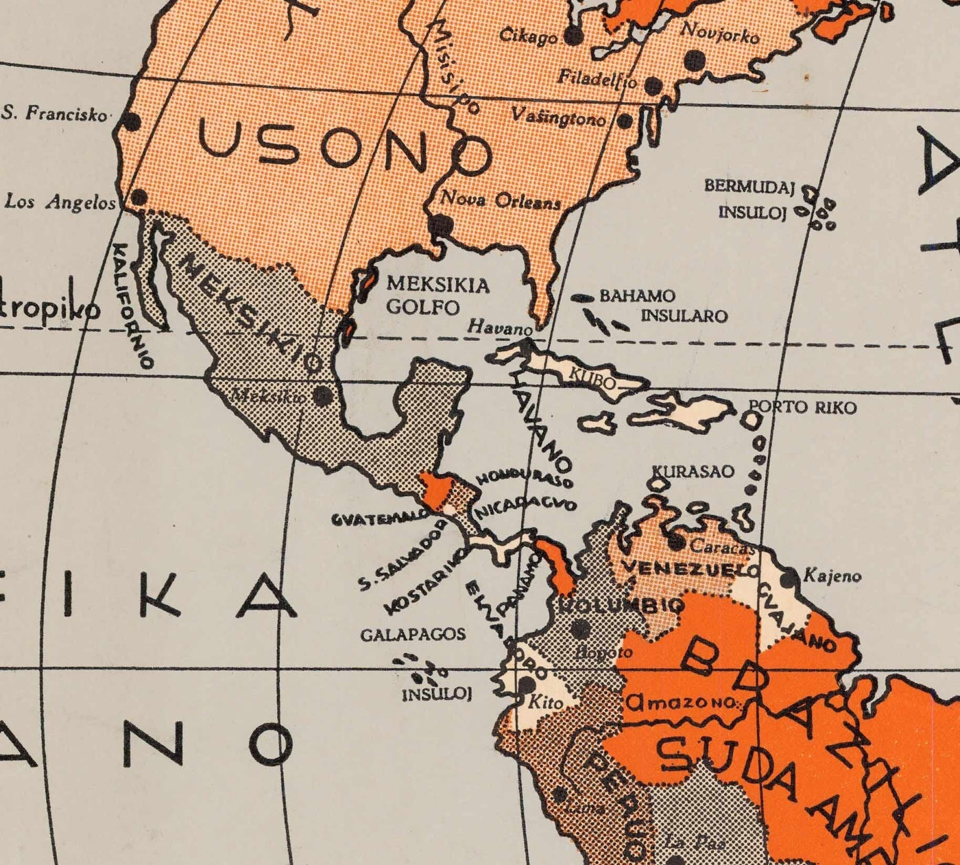 Alte Esperanto-Weltkarte, 1930 - Internationaler Hilfssprachen-Atlas - Esperantujo, Esperantisten 