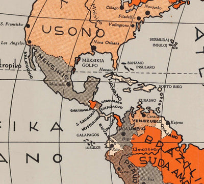 Alte Esperanto-Weltkarte, 1930 - Internationaler Hilfssprachen-Atlas - Esperantujo, Esperantisten 
