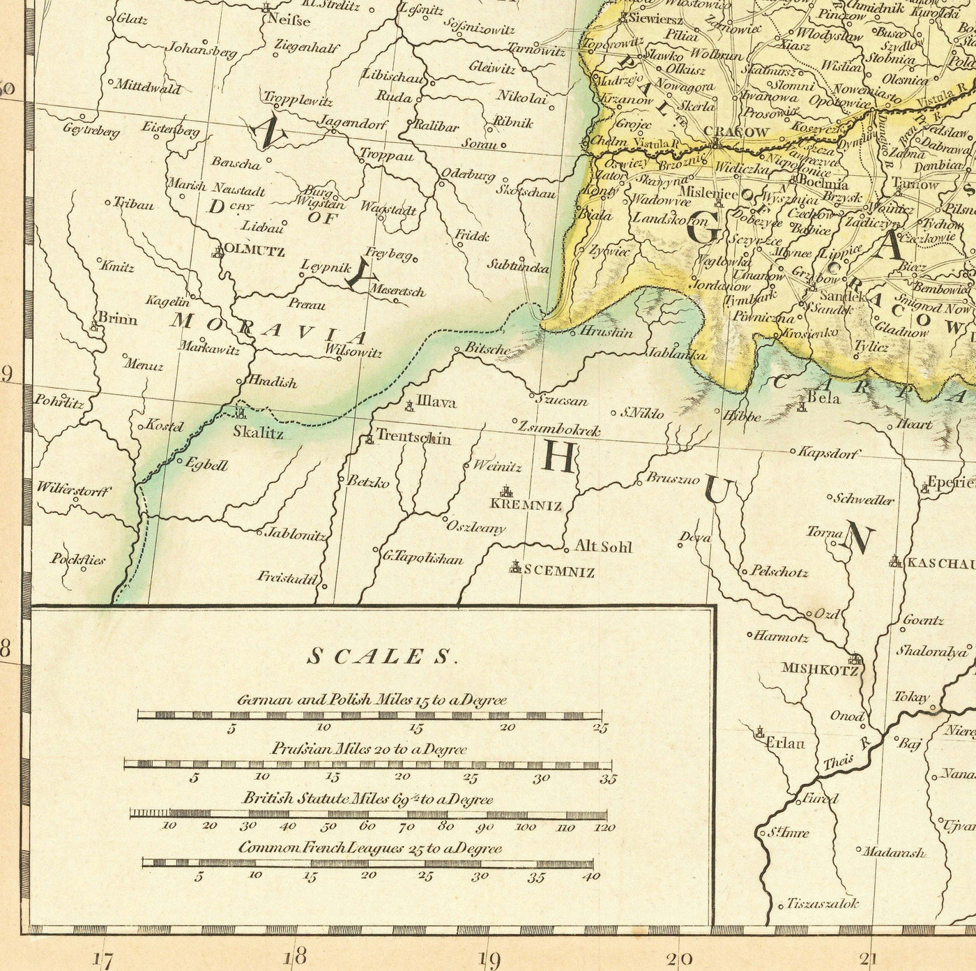 Old Map of Poland by John Cary, 1799 - Partitions of Polish-Lithuanian Commonwealth - Austria, Russia, Prussia