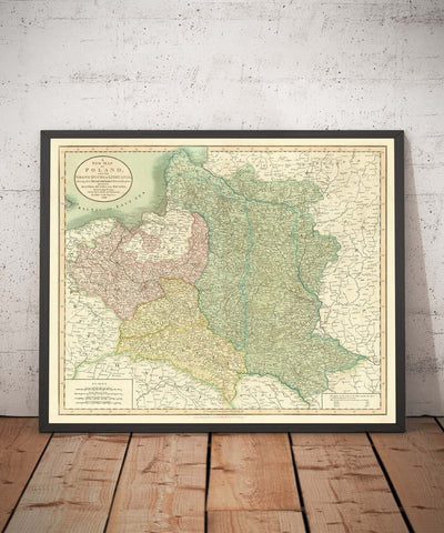 Old Map of Poland by John Cary, 1799 - Partitions of Polish-Lithuanian Commonwealth - Austria, Russia, Prussia