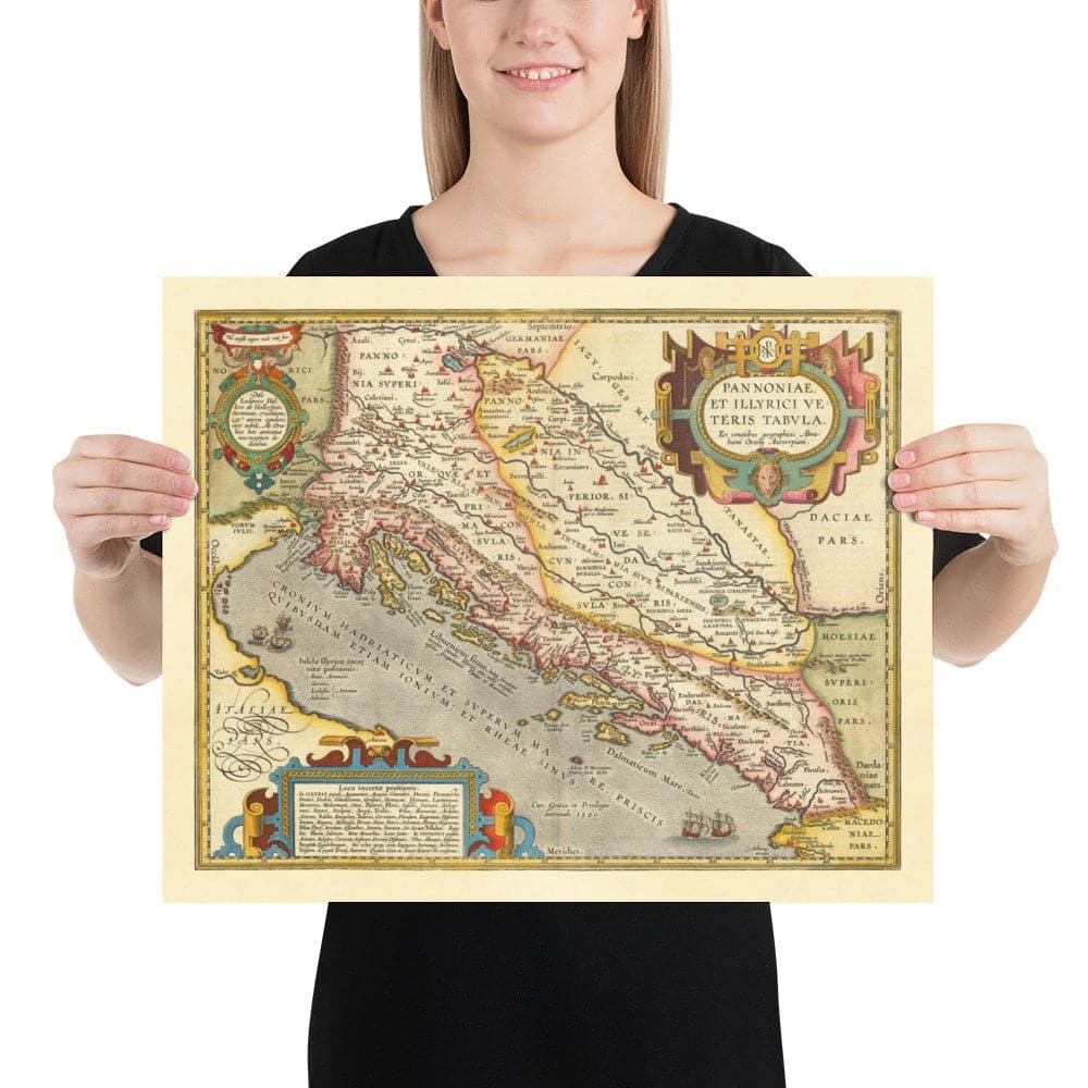 Alte Karte von Kroatien, Bosnien und Serbien, 1573 von Ortelius - Adria, Venedig, Zagreb, Belgrad, Sarajevo, Inseln 