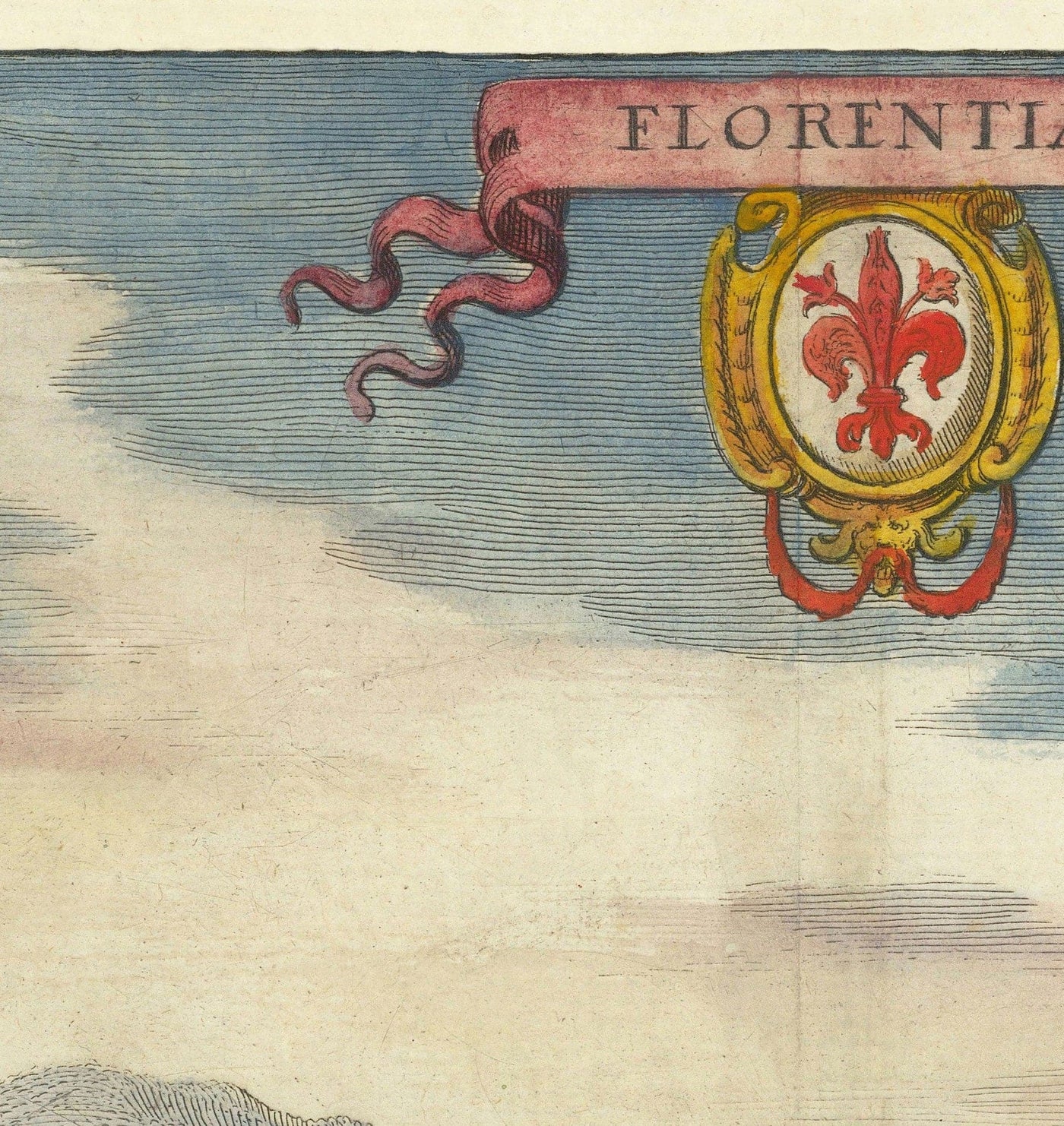 Ancienne carte à vol d'oiseau de Florence, Italie, 1640 par Matthaus Merian - Firenze, Duomo, Arno River, Ponte Vecchio, Uffizi
