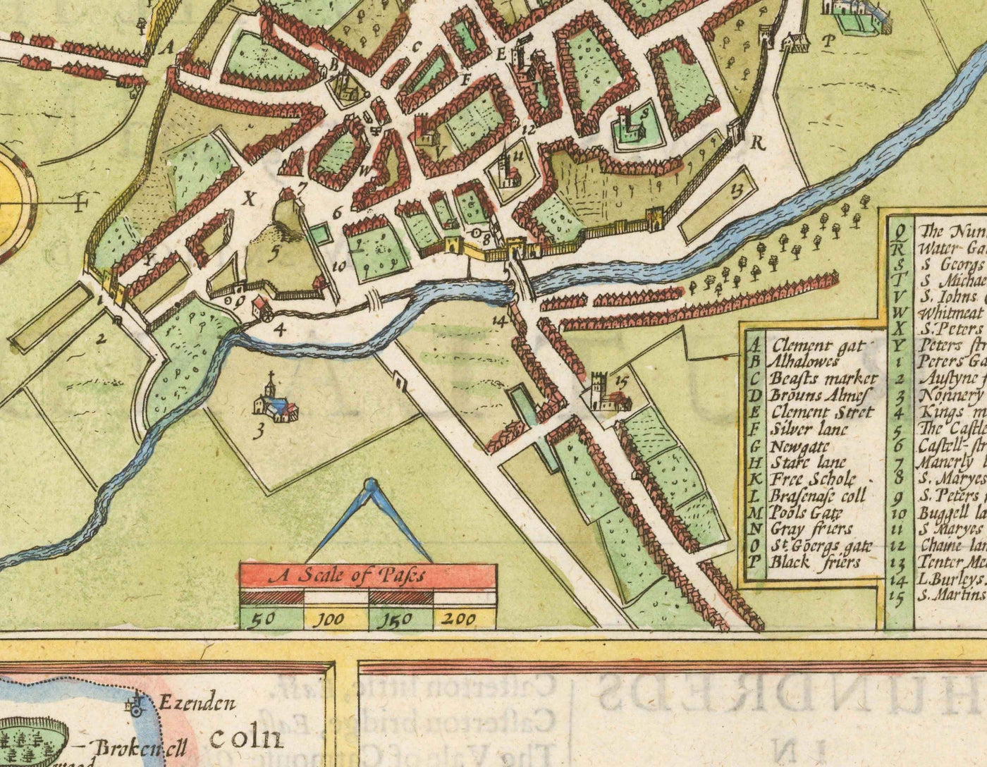 Alte Karte von Rutland, 1611 von John Speed - Rutlandshire, Oakham, Edith Weston, Uppingham, Ketton, Stretton 