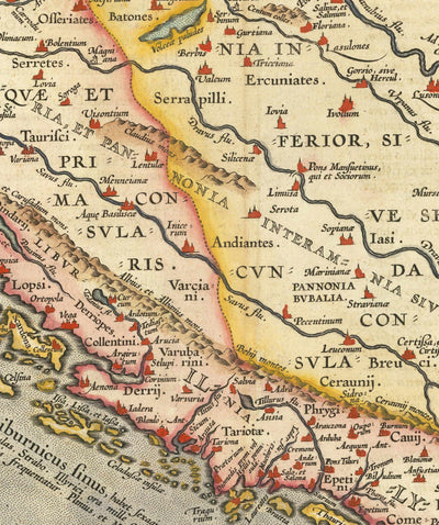 Alte Karte von Kroatien, Bosnien und Serbien, 1573 von Ortelius - Adria, Venedig, Zagreb, Belgrad, Sarajevo, Inseln 